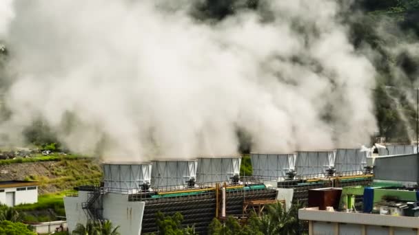 地热发电厂 有蒸汽和管道的地热站 Negros 菲律宾 — 图库视频影像
