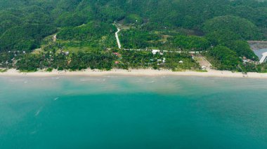 Tropical beach with palm trees. Sugar Beach. Sipalay, Negros, Philippines.