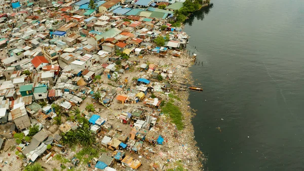 Vista Aérea Manila Cidade Com Favelas Bairro Pobre Manila Filipinas — Fotografia de Stock