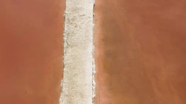 Aerial View Salt Production Facilities Saline Evaporation Pond Fields Salty — Stock Video