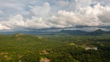 Mountains covered rainforest, trees and blue sky with clouds. Sri Lanka