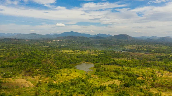 Aerial Drone Valley Agricultural Land Surrounded Forest Sri Lanka — Foto de Stock