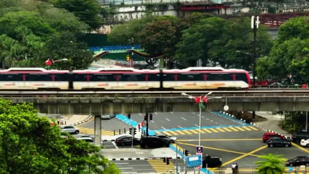 말레이시아의 콸라룸푸르 2022 쿠알라룸푸르에서열차와 교차로 모노레일 도시의 교통의 — 비디오