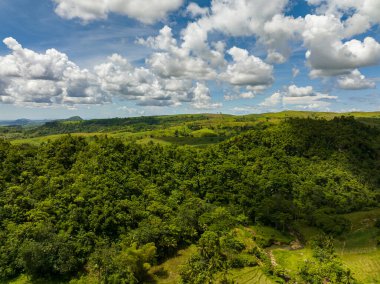 Çiftçi tarlaları olan dağ yamaçlarının en üst görüntüsü. Zenciler, Filipinler