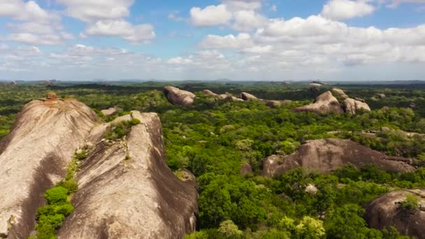 Drone Aérien Complexe Monastère Kudumbigala Forêt Tropicale Sur Fond Ciel — Video