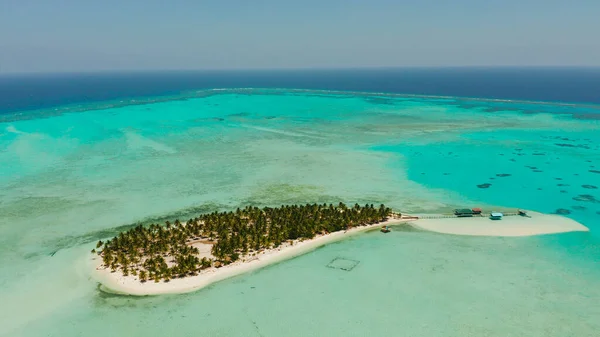 Spiaggia Sabbia Isole Tropicali Atollo Con Barriera Corallina Vista Dall — Foto Stock