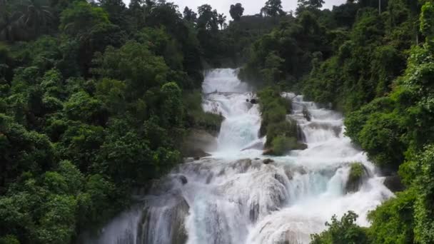 Wasserfall Regenwald Dschungel Von Oben Tropische Aliwagwag Falls Bergdschungel Philippinen — Stockvideo