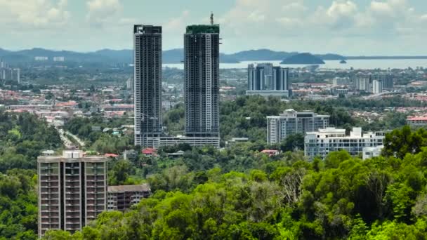 Górny Widok Miasto Kota Kinabalu Jest Stolicą Stanu Sabah Borneo — Wideo stockowe