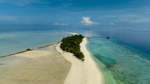 Mercan Kayalıklarıyla Çevrili Güzel Bir Plajı Olan Kumlu Tropikal Adanın — Stok fotoğraf