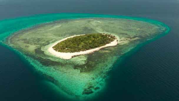 Île Tropicale Avec Plage Sable Avec Atoll Récif Corallien Drone — Video