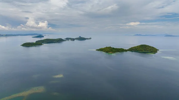 stock image Aerial view of tropical islands with lagoons. Seascape in the tropics. Borneo, Sabah, Malaysia.