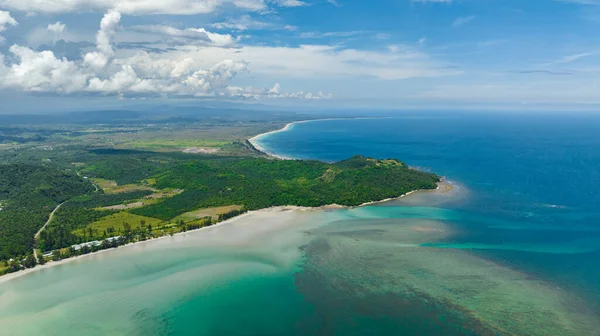 Aerial view of coast of the island of Borneo with beautiful beaches, bays and lagoons. Malaysia.