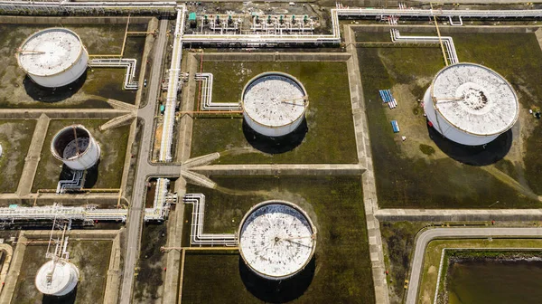 Aerial Drone Large Ground Tanks Store Oil Gas Oil Refinery — Stock Photo, Image