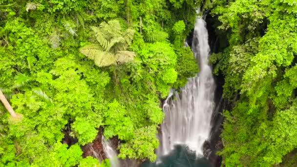 Aerial Drone Waterfall Green Forest Tinago Falls Jungle Island Mindanao — Stock Video