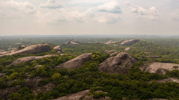 stock image Aerial drone of green forest with tropical vegetation and rock formations. National Park.Sri Lanka.