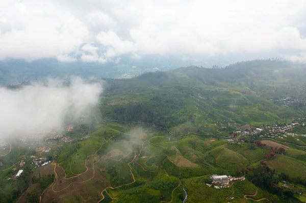Ландшафт Чайного Поместья Через Облака Шри Ланка Пейзаж Зелеными Полями — стоковое фото