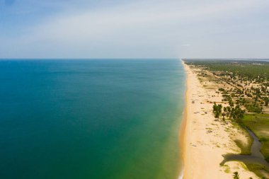 Top view of a beautiful sandy beach and ocean with waves. Sri Lanka.