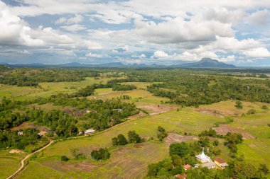 Aerial view of rice fields and agricultural land in the countryside. Sri Lanka.