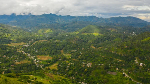 艾拉镇的空中景观被绿山环绕 周围有茶园和农田 斯里兰卡 — 图库照片