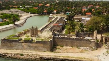 Aerial drone of Mannar Fort is located on Mannar Island, Sri Lanka. Fort built by Portuguese, then fell to the Dutch and the British.