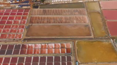 Okyanustan doldurulmuş tuzlu su birikintilerinin ve tuzlu su birikintilerinin havadan görünüşü. Sri Lanka.