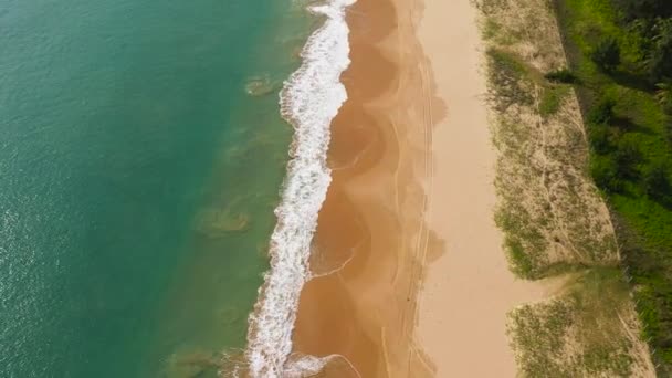 Luftaufnahme Des Breiten Sandstrandes Mit Brandung Und Wellen Strand Von — Stockvideo