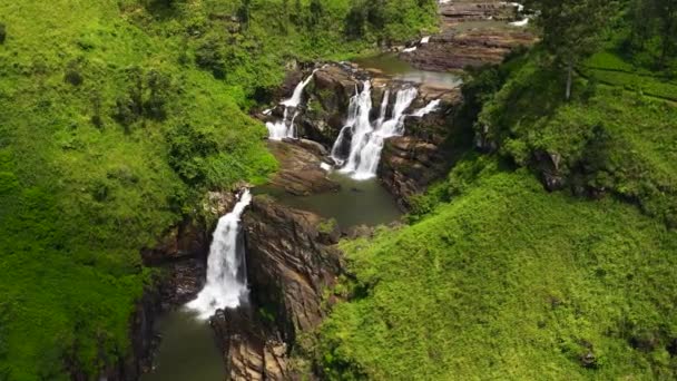 Drone Aereo Cascata Montagna Piantagione Cascate Clair Sri Lanka — Video Stock