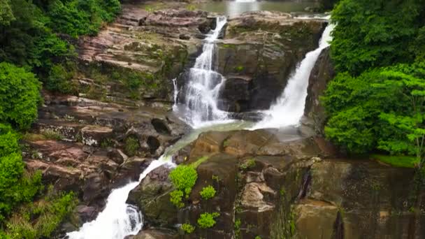 Aerial Drone Aberdeen Waterfall Mountain Gorge Tropical Jungle Sri Lanka — Stok video