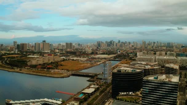 Cityscape Makati Centro Negócios Manila Vista Cima Metrópole Asiática Pôr — Vídeo de Stock