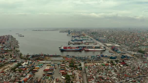 Légi Felvétel Konténerterminálról Manila Városában Legnagyobb Raktér Modern Kikötői Globális — Stock videók