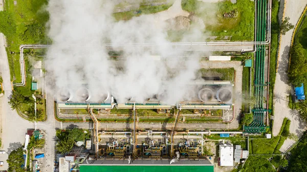 Aerial Drone Geothermal Power Production Plant Geothermal Station Steam Pipes — 스톡 사진