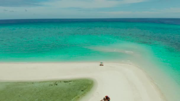 Krásná Pláž Tropickém Ostrově Obklopená Korálovými Útesy Písečný Bar Turisty — Stock video
