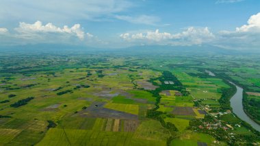 Kırsal kesimde nehir ve tarım arazisi olan vadi manzarası. Hinigaran Nehri. Zenciler, Filipinler