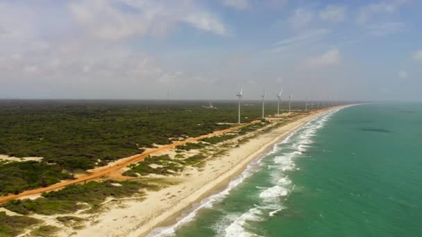 Kıyı Şeridinde Bir Grup Rüzgar Türbini Mannar Sri Lanka Rüzgar — Stok video