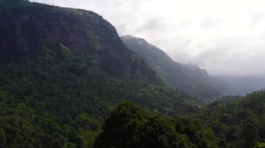 Aerial view of Mountain peaks covered with forest from above. Sri Lanka.
