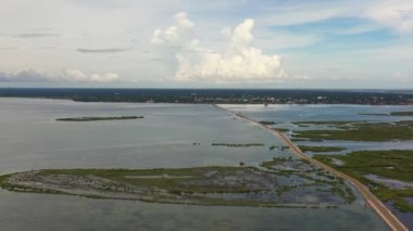 Aerial drone of road between the city of Jaffna and the islands in the north of Sri Lanka.