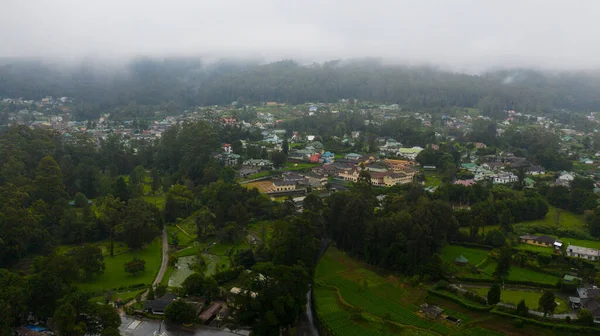 Luchtfoto Van Bergstadje Nuwara Eliya Tussen Theeplantages Bergen Sri Lanka — Stockfoto
