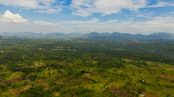 Aerial Drone Farmlands Villages Valley Tropical Vegetation Jungle Sri Lanka —  Fotos de Stock