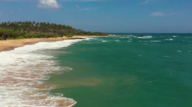 Tropikal kumlu ve mavi okyanuslu deniz burnu. Sri Lanka.