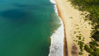 Aerial drone of Sandy beach and turquoise water. Sri Lanka. Summer and travel vacation concept.