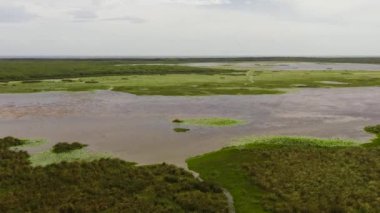 Aerial view of Wetlands and lakes with tropical vegetation, natural habitat for animals. Sri Lanka.