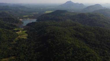Dağlar ve orman sabah sisinde. Sri Lanka.