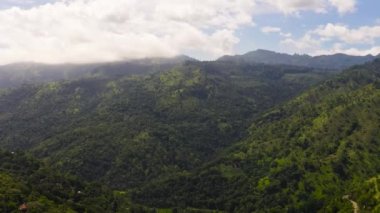Aerial view of Mountains with rainforest and jungle in the mountainous province of Sri Lanka.