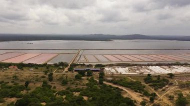 Tuz havuzlarında buharlaşarak Sri Lanka 'daki tuz alımının en üst görünümü.