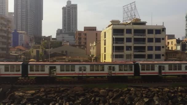 Letecký Dron Železnice Vlaku Městě Colombo Srí Lanka — Stock video