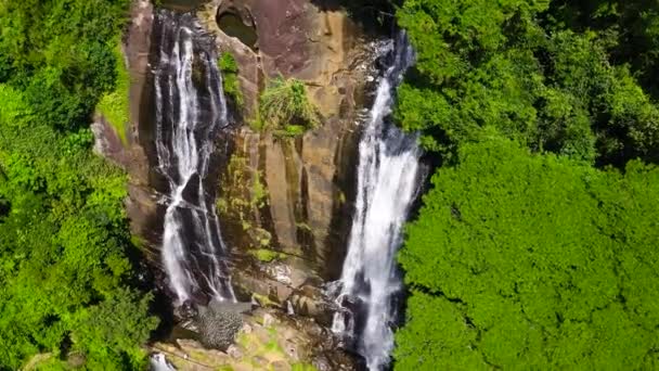 Bela Cachoeira Vista Floresta Tropical Cima Hunnasgiriya Sri Lanka — Vídeo de Stock