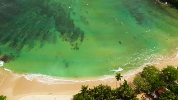 Mavi Sularda Güzel Bir Plajı Olan Tropikal Manzaranın Havadan Görünüşü — Stok video