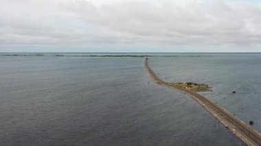Aerial view of Sangupiddy Bridge is a road bridge across Jaffna Lagoon in northern Sri Lanka.