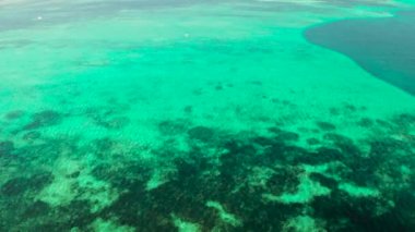 Mercan ve mercan resiflerinde turkuaz lagün yüzeyi, metin için uzayı kopyalayın. Üst manzara şeffaf turkuaz okyanus su yüzeyi. arkaplan dokusu