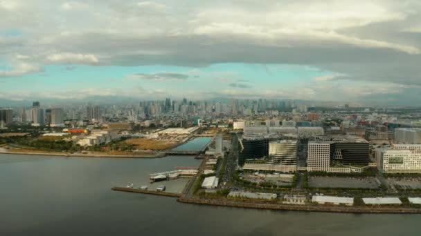 Miasto Manila Drapaczami Chmur Nowoczesne Budynki Centrum Biznesowe Makati Zachodzie — Wideo stockowe